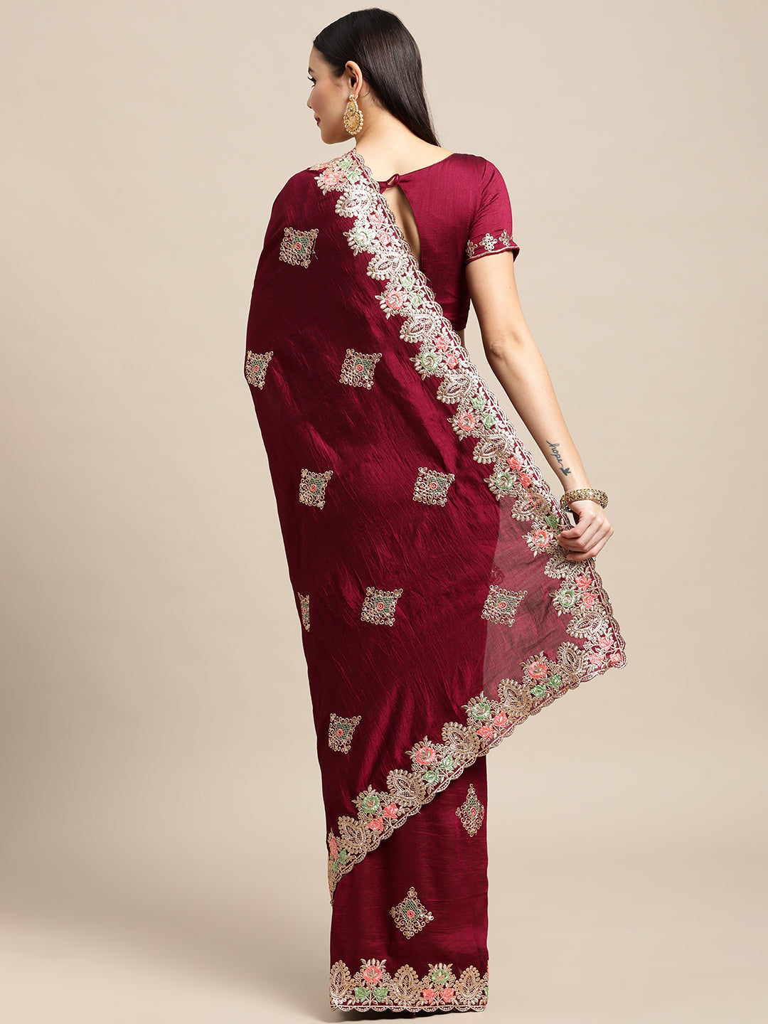 Jyoti Fashion Women's Purple Silk Blend Embroidered Designer Saree with Blouse | Swadesiicart