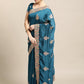 Jyoti Fashion Women's Blue Silk Blend Embroidered Designer Saree with Blouse | Swadesiicart