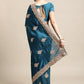 Jyoti Fashion Women's Blue Silk Blend Embroidered Designer Saree with Blouse | Swadesiicart