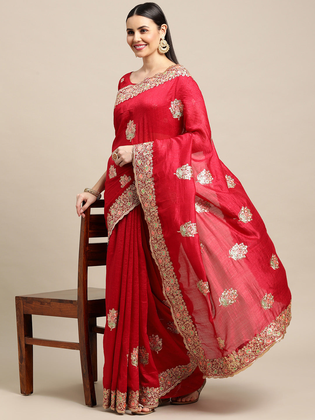 Jyoti Fashion Women's Pink Silk Blend Embroidered Designer Saree with Blouse | Swadesiicart