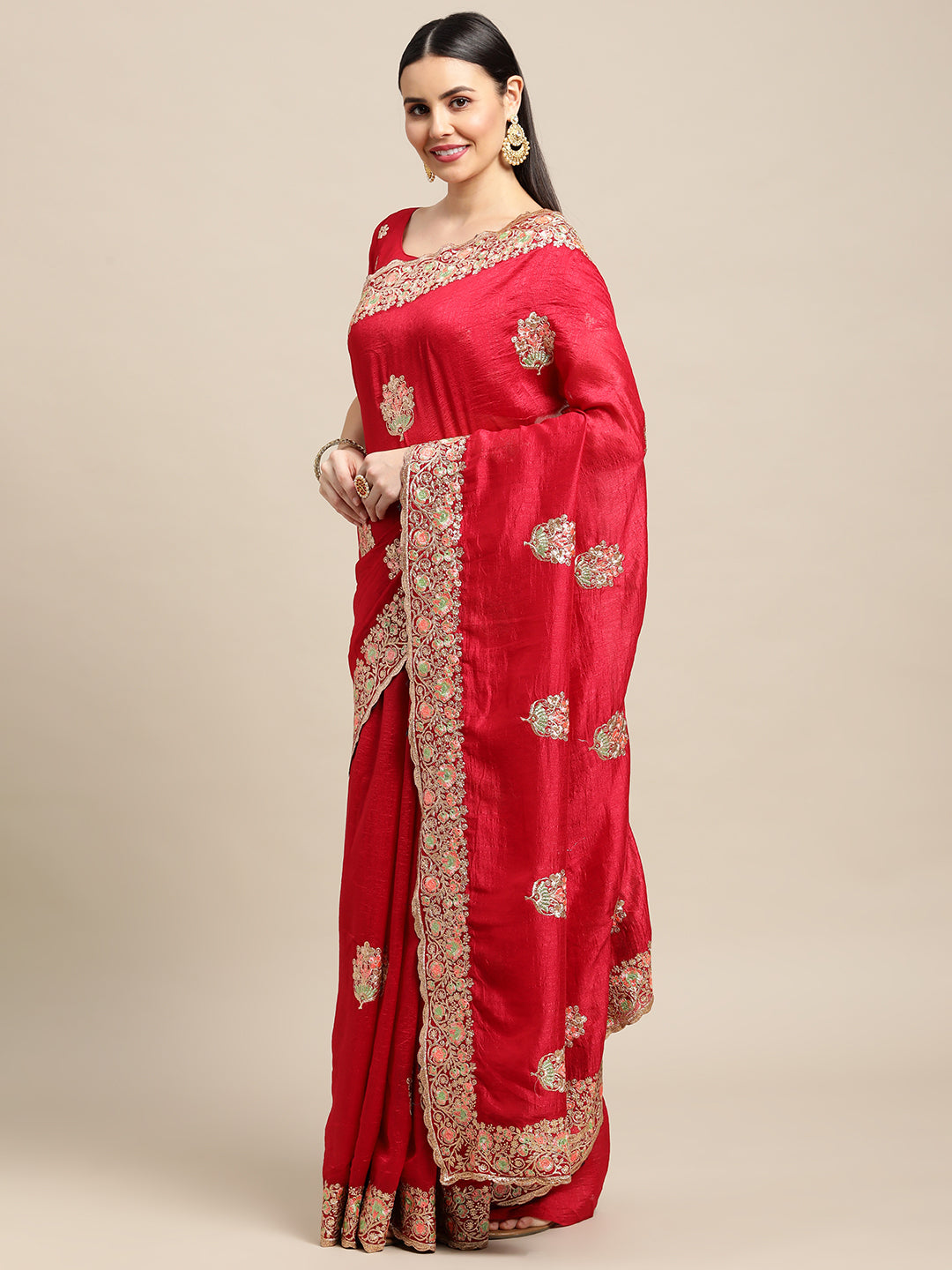 Jyoti Fashion Women's Pink Silk Blend Embroidered Designer Saree with Blouse | Swadesiicart