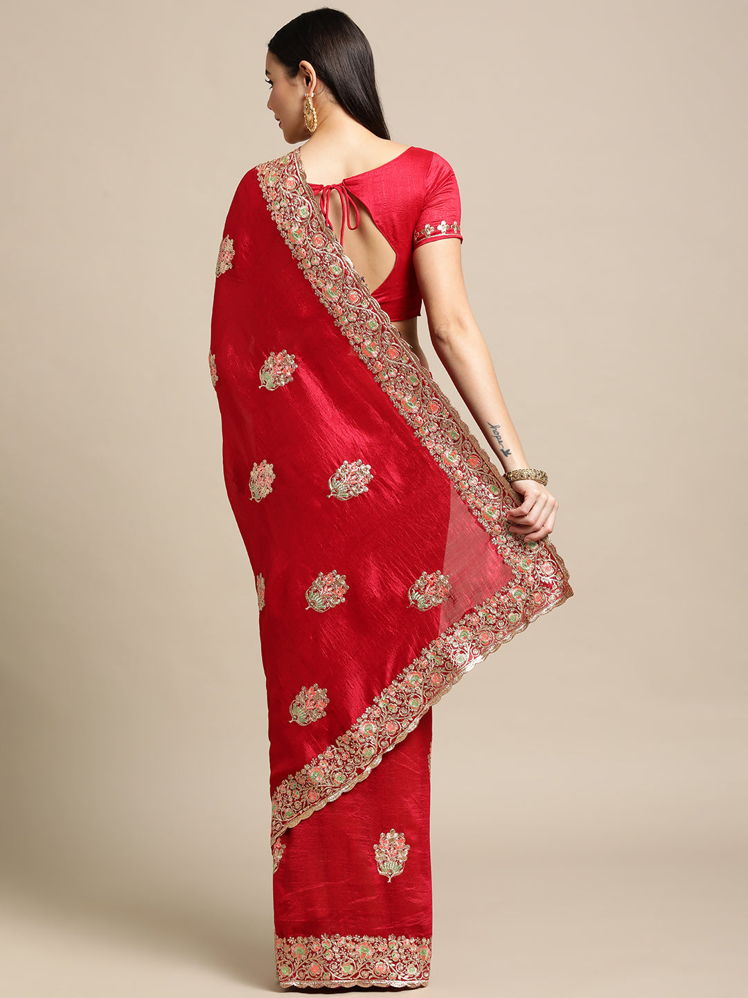 Jyoti Fashion Women's Pink Silk Blend Embroidered Designer Saree with Blouse | Swadesiicart