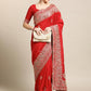 Jyoti Fashion Women's Red Silk Blend Embroidered Designer Saree with Blouse | Swadesiicart
