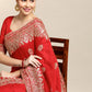 Jyoti Fashion Women's Red Silk Blend Embroidered Designer Saree with Blouse | Swadesiicart