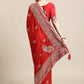 Jyoti Fashion Women's Red Silk Blend Embroidered Designer Saree with Blouse | Swadesiicart
