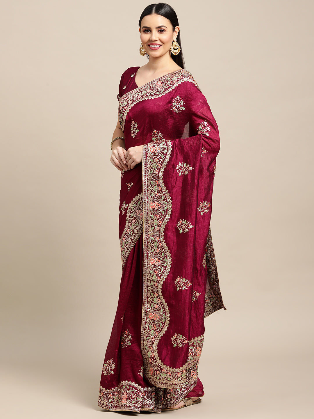 Jyoti Fashion Women's Purple Silk Blend Embroidered Designer Saree with Blouse | Swadesiicart