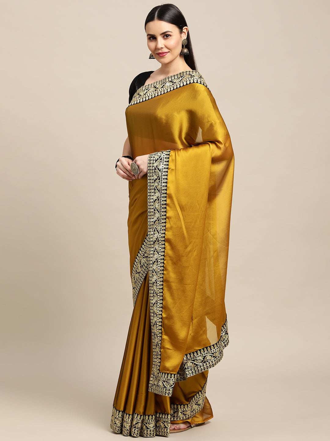 Jyoti Fashion Women's Yellow Rangoli Silk Embroidered Designer Saree with Blouse | Swadesiicart