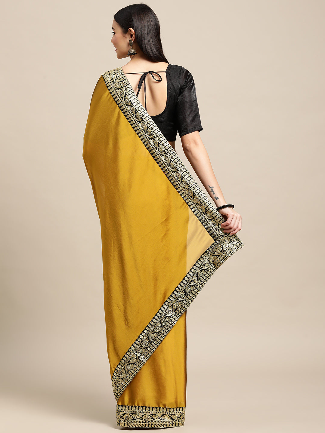 Jyoti Fashion Women's Yellow Rangoli Silk Embroidered Designer Saree with Blouse | Swadesiicart