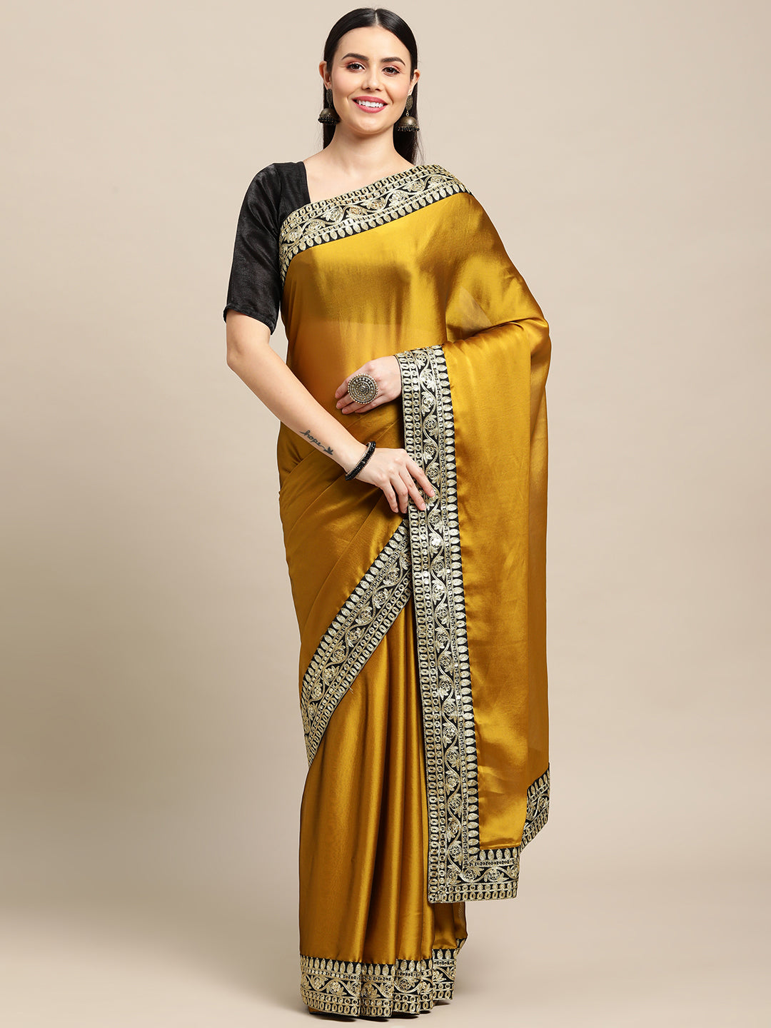 Jyoti Fashion Women's Yellow Rangoli Silk Embroidered Designer Saree with Blouse | Swadesiicart