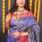Jyoti Fashion Women's Blue Kanchipuram Silk Zari Woven Saree with Blouse | Swadesiicart
