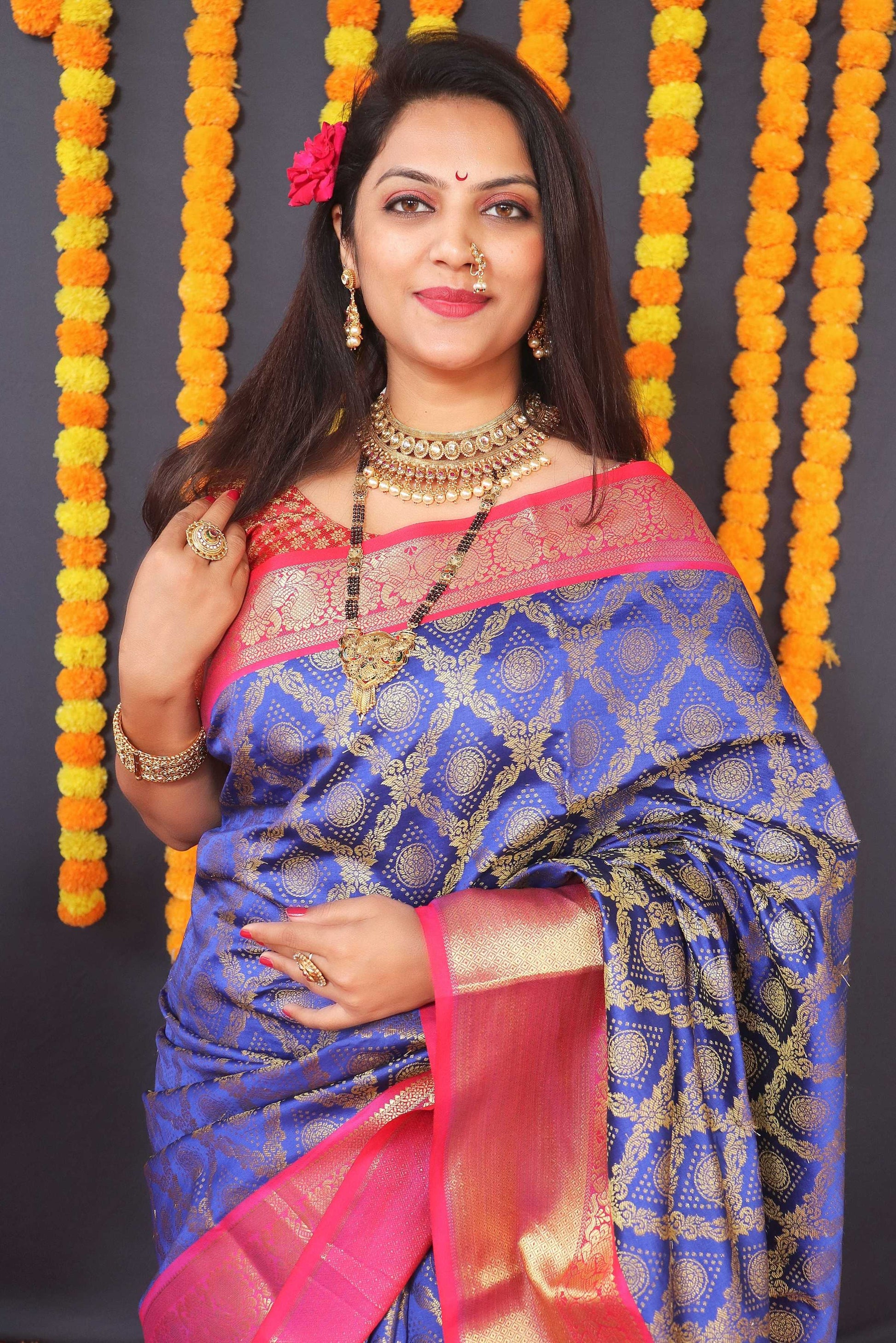 Jyoti Fashion Women's Blue Kanchipuram Silk Zari Woven Saree with Blouse | Swadesiicart