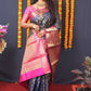 Jyoti Fashion Women's Navy Blue Kanchipuram Silk Zari Woven Saree with Blouse | Swadesiicart