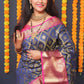 Jyoti Fashion Women's Navy Blue Kanchipuram Silk Zari Woven Saree with Blouse | Swadesiicart
