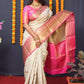 Jyoti Fashion Women's Off White Kanchipuram Silk Zari Woven Saree with Blouse | Swadesiicart