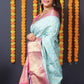 Jyoti Fashion Women's Sky Blue Kanchipuram Silk Zari Woven Saree with Blouse | Swadesiicart