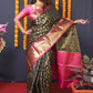 Jyoti Fashion Women's Black Kanchipuram Silk Zari Woven Saree with Blouse | Swadesiicart