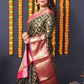 Jyoti Fashion Women's Black Kanchipuram Silk Zari Woven Saree with Blouse | Swadesiicart