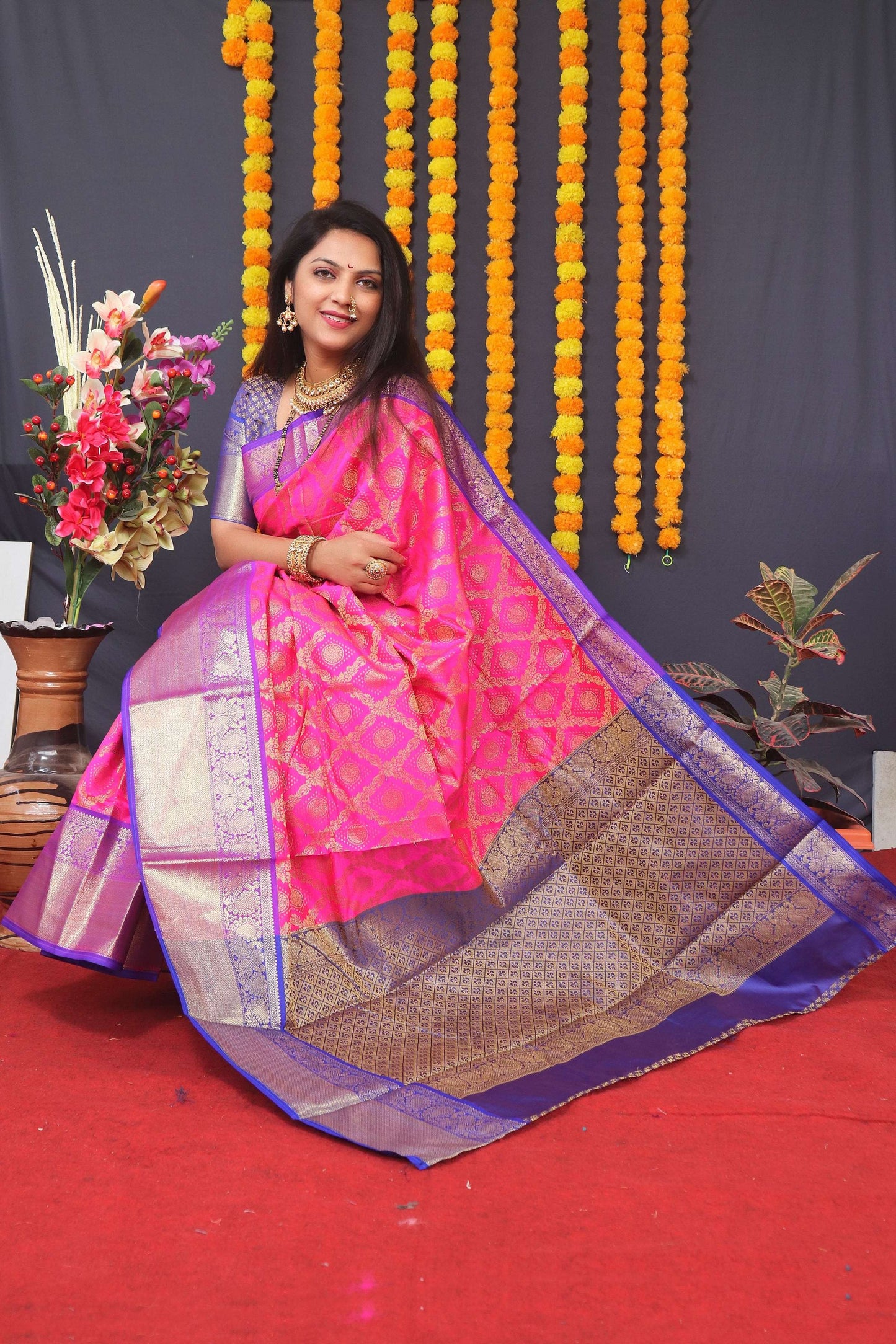 Jyoti Fashion Women's Pink Kanchipuram Silk Zari Woven Saree with Blouse | Swadesiicart