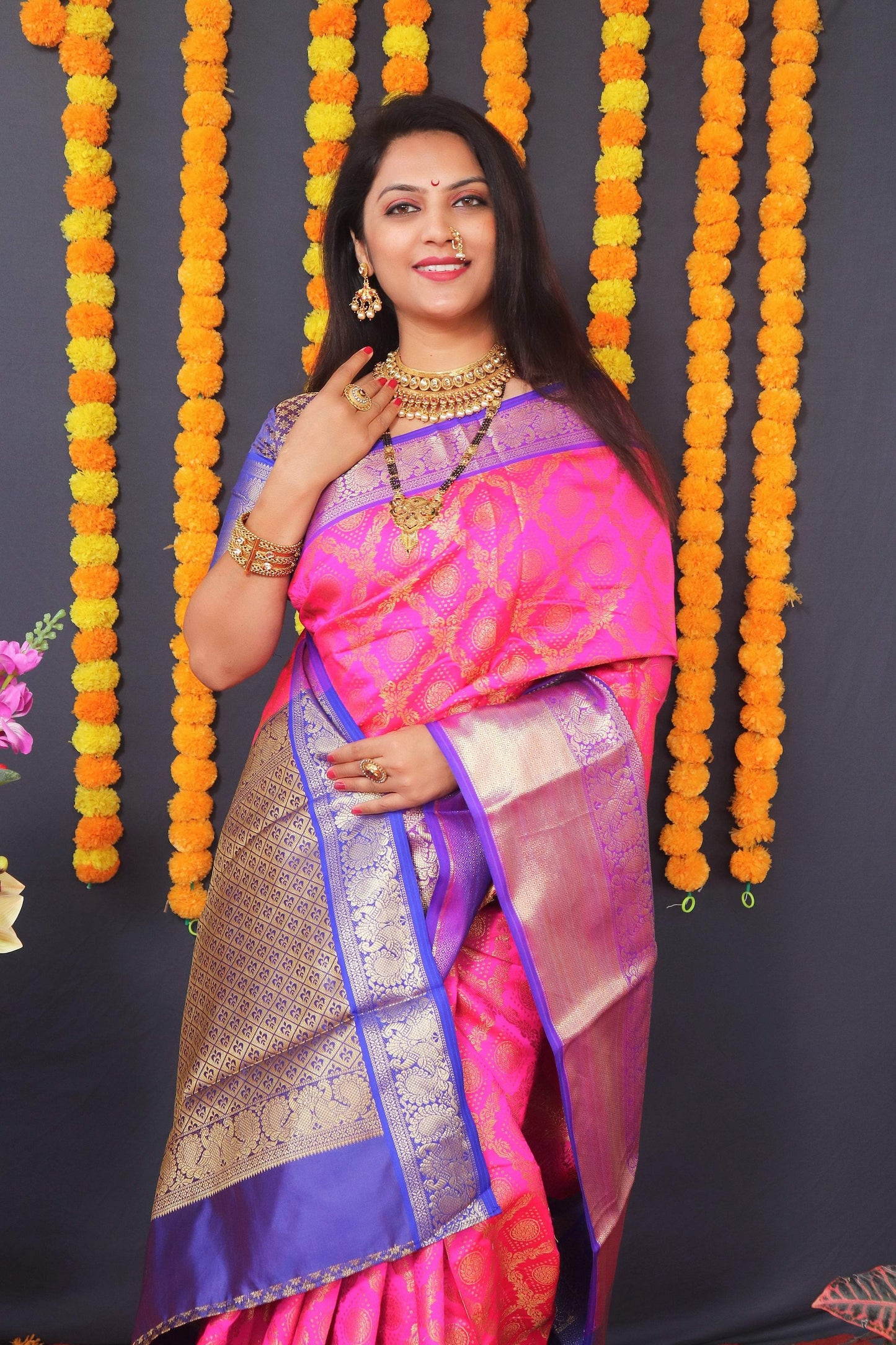 Jyoti Fashion Women's Pink Kanchipuram Silk Zari Woven Saree with Blouse | Swadesiicart