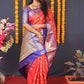 Jyoti Fashion Women's Red Kanchipuram Silk Zari Woven Saree with Blouse | Swadesiicart