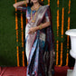 Jyoti Fashion Women's Grey Handloom Banarasi Silk Zari Woven Saree with Blouse | Swadesiicart