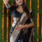 Jyoti Fashion Women's Black Handloom Banarasi Silk Zari Woven Saree with Blouse | Swadesiicart