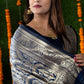 Jyoti Fashion Women's Navy Blue Handloom Banarasi Silk Zari Woven Saree with Blouse | Swadesiicart