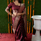 Jyoti Fashion Women's Maroon Handloom Banarasi Silk Zari Woven Saree with Blouse | Swadesiicart