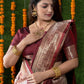 Jyoti Fashion Women's Maroon Handloom Banarasi Silk Zari Woven Saree with Blouse | Swadesiicart