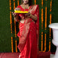 Jyoti Fashion Women's Red Handloom Banarasi Silk Zari Woven Saree with Blouse | Swadesiicart