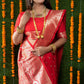 Jyoti Fashion Women's Red Handloom Banarasi Silk Zari Woven Saree with Blouse | Swadesiicart
