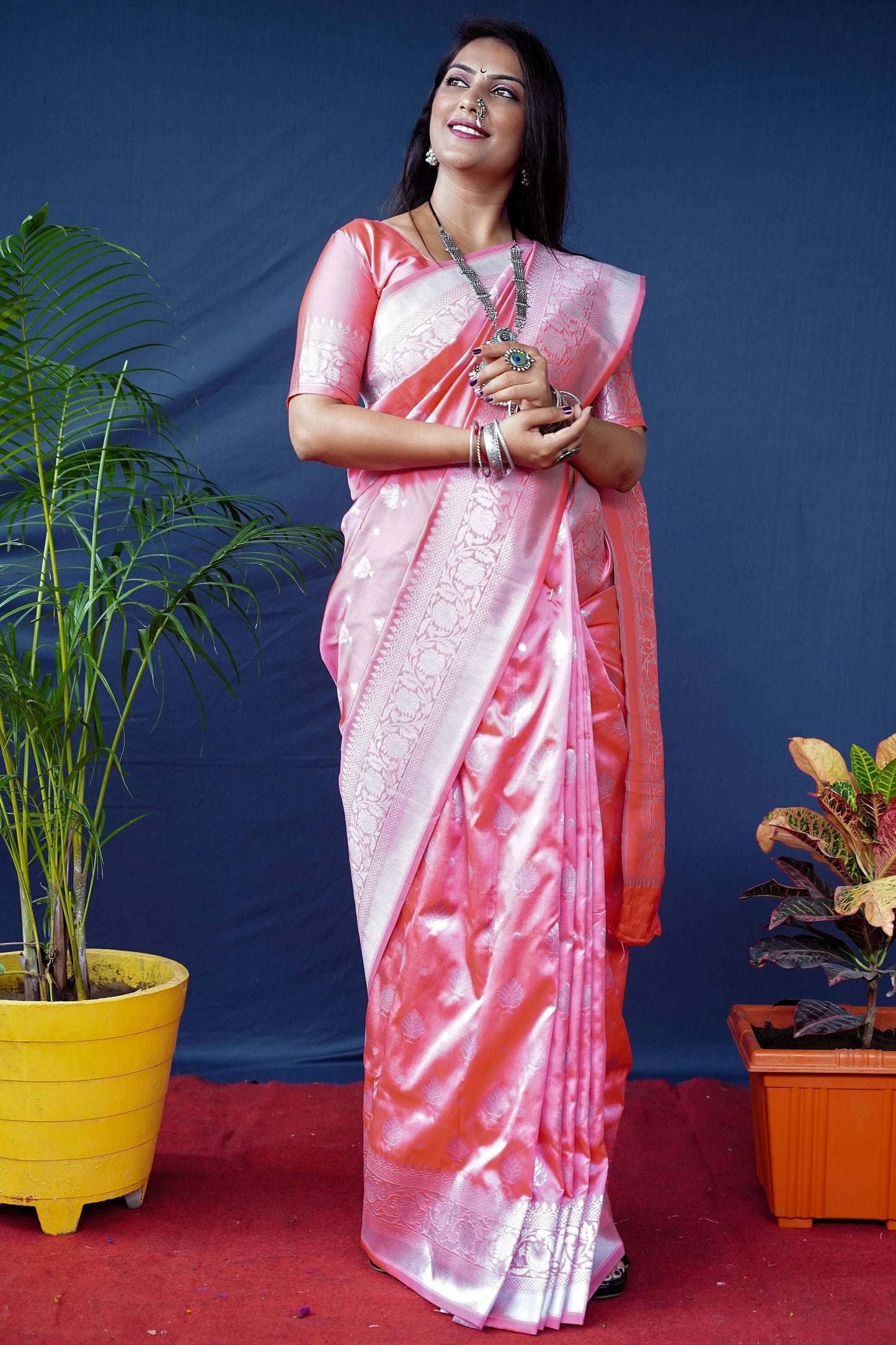 Jyoti Fashion Women's Peach Soft Banarasi Silk Zari Woven Saree with Blouse | Swadesiicart