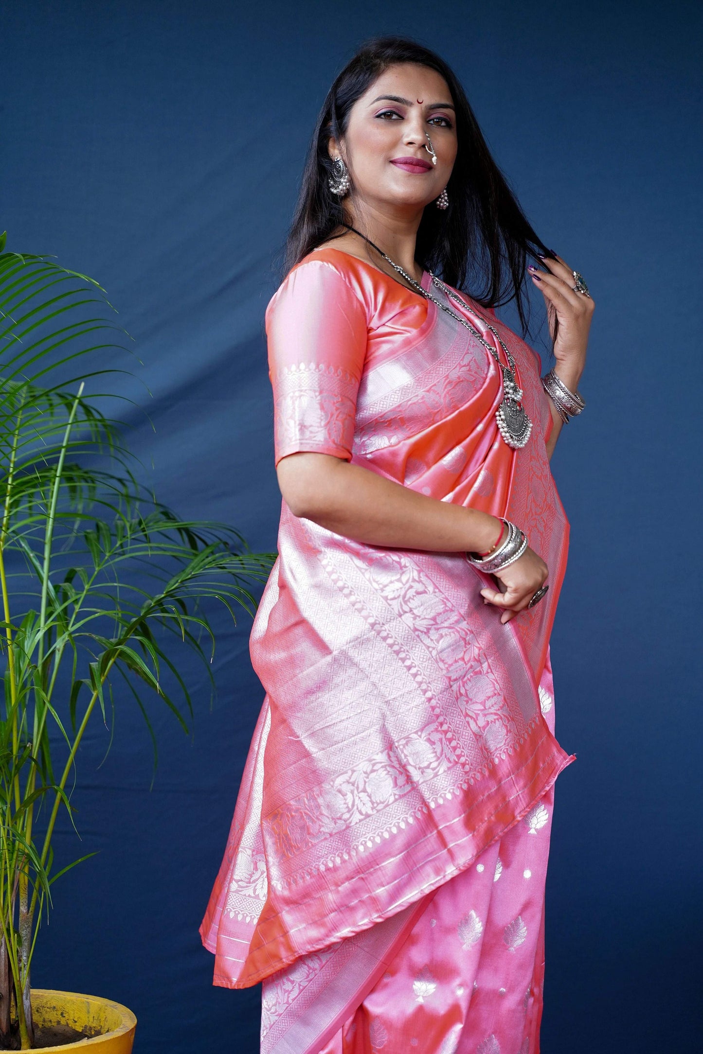 Jyoti Fashion Women's Peach Soft Banarasi Silk Zari Woven Saree with Blouse | Swadesiicart