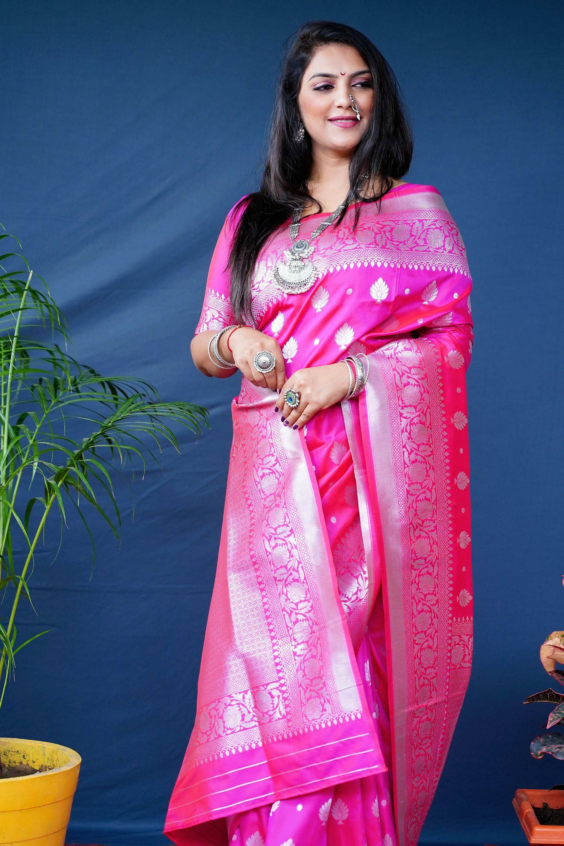 Jyoti Fashion Women's Pink Soft Banarasi Silk Zari Woven Saree with Blouse | Swadesiicart