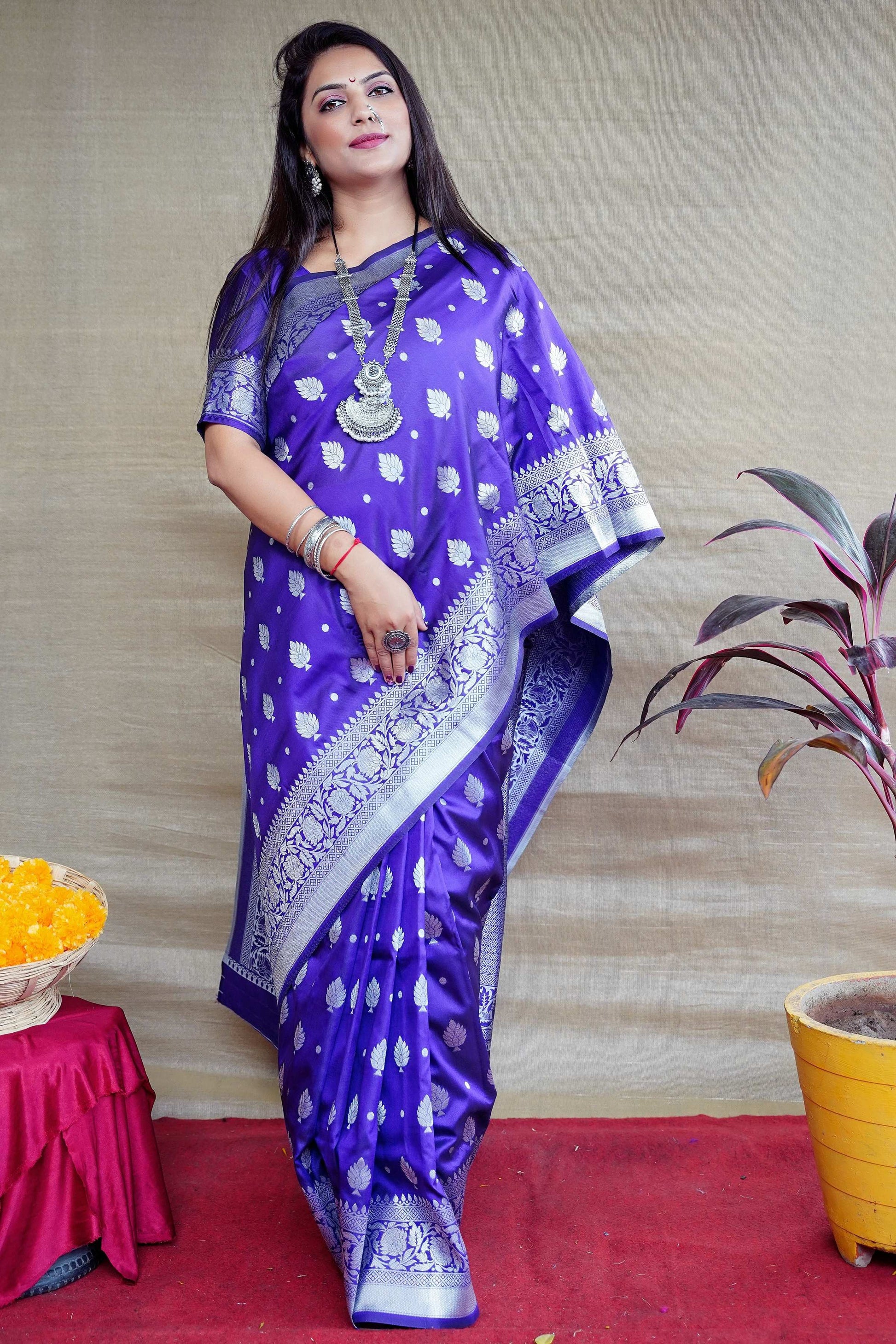 Jyoti Fashion Women's Royal Blue Soft Banarasi Silk Zari Woven Saree with Blouse | Swadesiicart