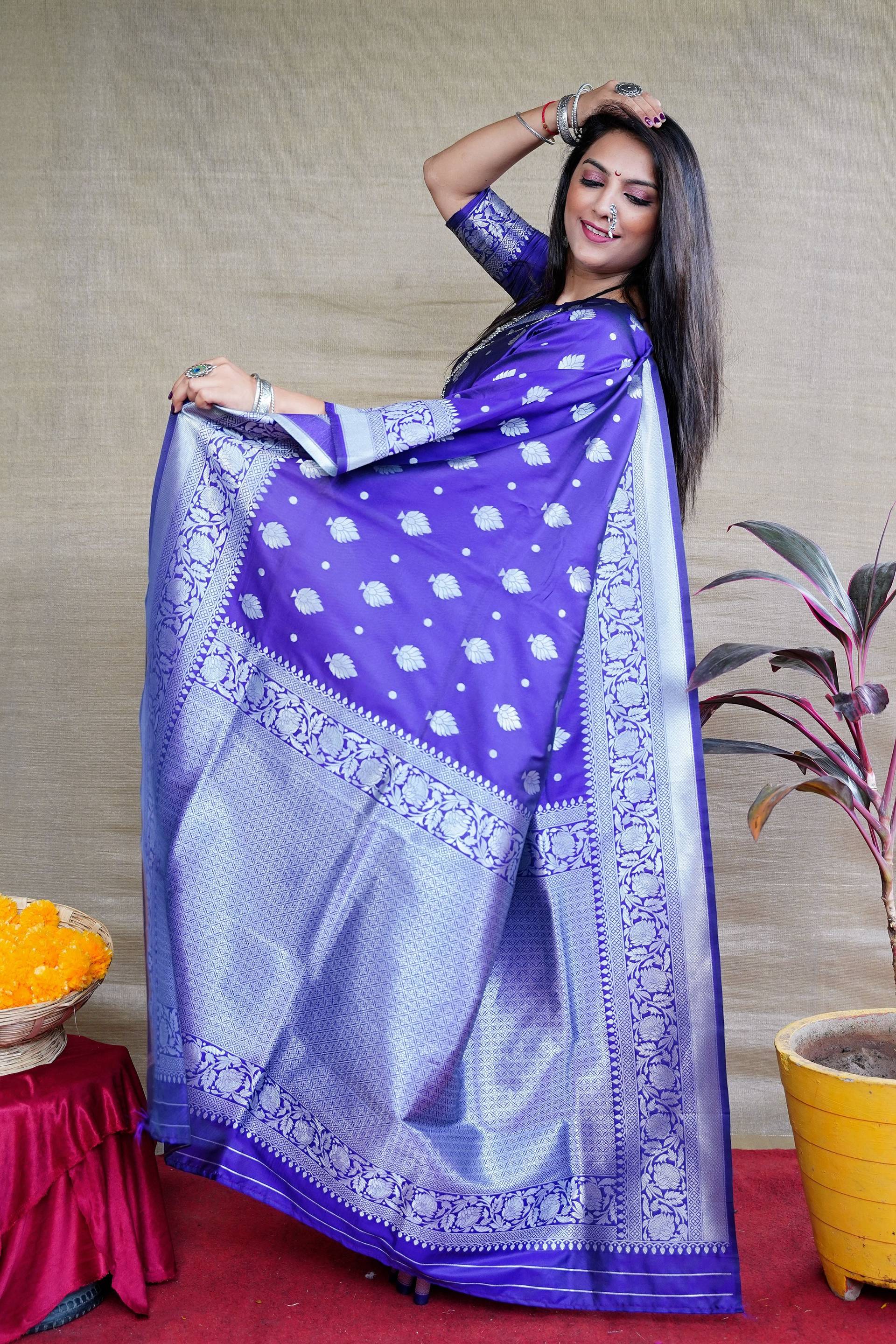 Jyoti Fashion Women's Royal Blue Soft Banarasi Silk Zari Woven Saree with Blouse | Swadesiicart
