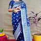 Jyoti Fashion Women's Navy Blue Soft Banarasi Silk Zari Woven Saree with Blouse | Swadesiicart