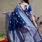 Jyoti Fashion Women's Navy Blue Soft Banarasi Silk Zari Woven Saree with Blouse | Swadesiicart