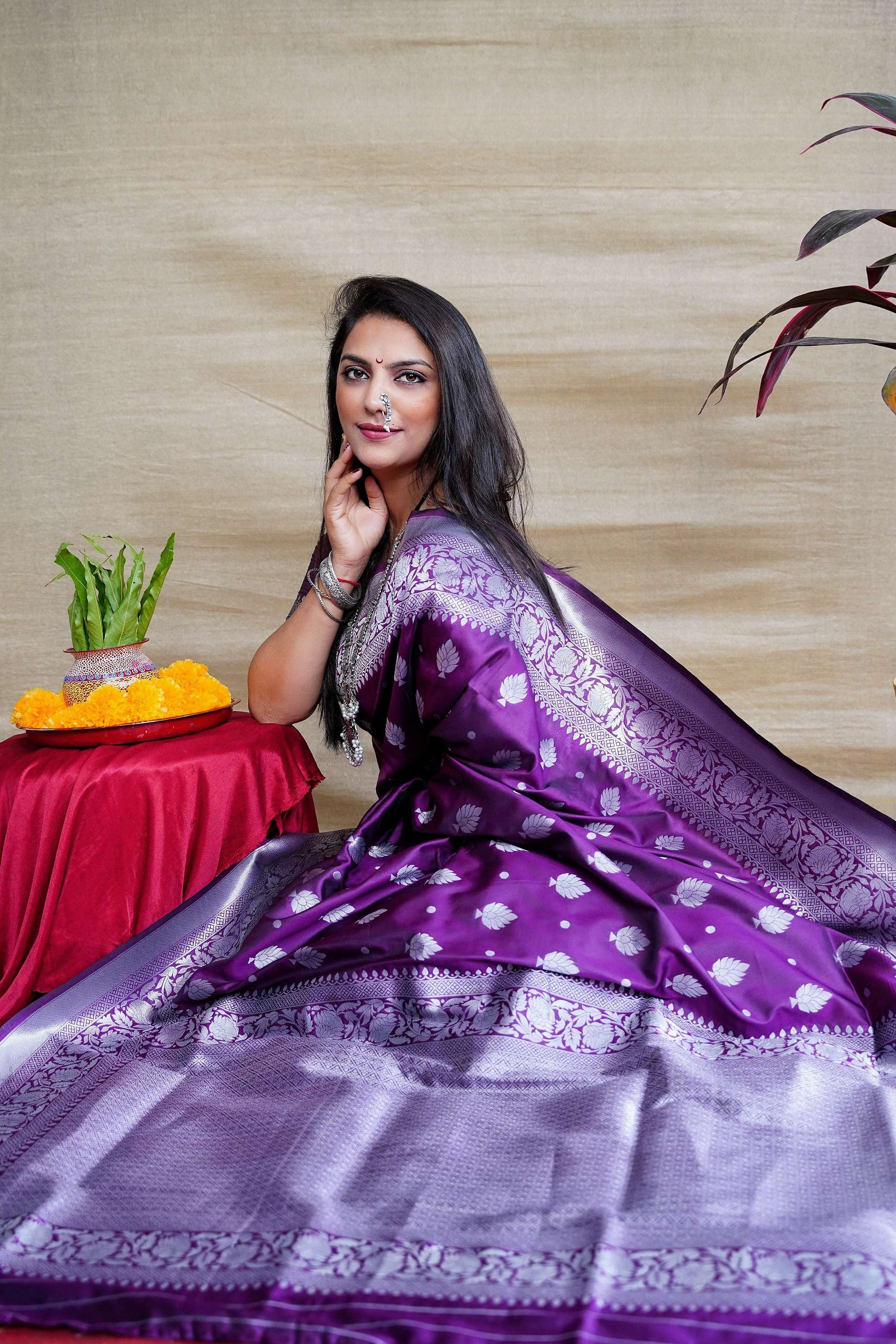 Jyoti Fashion Women's Purple Soft Banarasi Silk Zari Woven Saree with Blouse | Swadesiicart