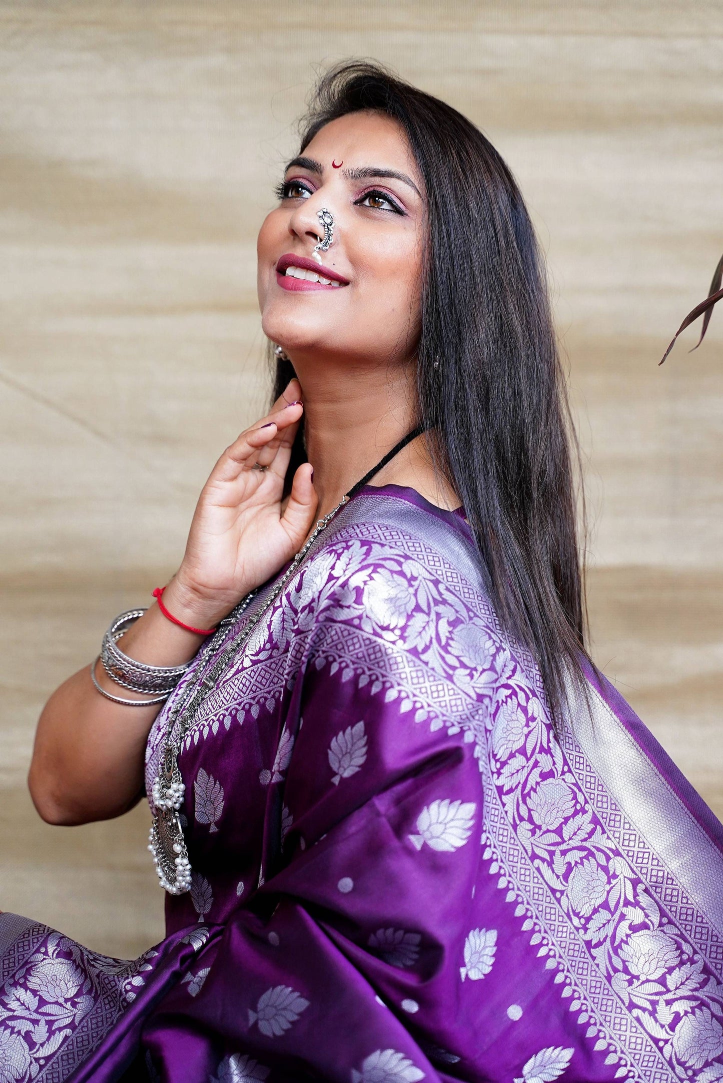 Jyoti Fashion Women's Purple Soft Banarasi Silk Zari Woven Saree with Blouse | Swadesiicart
