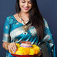 Jyoti Fashion Women's Teal Handloom Banarasi Silk Zari Woven Saree with Blouse | Swadesiicart