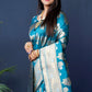 Jyoti Fashion Women's Teal Handloom Banarasi Silk Zari Woven Saree with Blouse | Swadesiicart