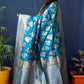 Jyoti Fashion Women's Teal Handloom Banarasi Silk Zari Woven Saree with Blouse | Swadesiicart