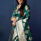 Jyoti Fashion Women's Bottle Green Handloom Banarasi Silk Zari Woven Saree with Blouse | Swadesiicart