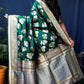 Jyoti Fashion Women's Bottle Green Handloom Banarasi Silk Zari Woven Saree with Blouse | Swadesiicart