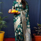 Jyoti Fashion Women's Bottle Green Handloom Banarasi Silk Zari Woven Saree with Blouse | Swadesiicart