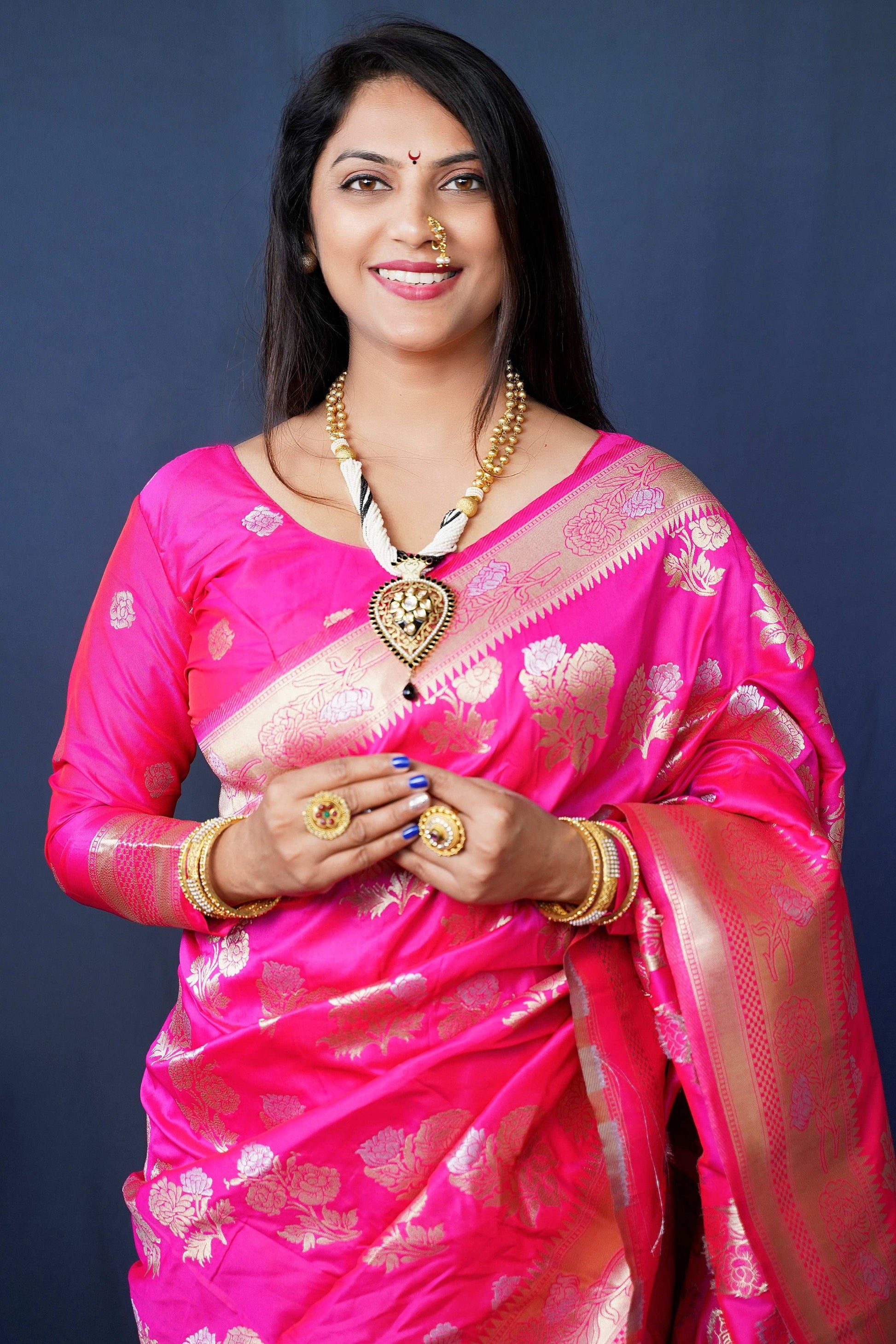Jyoti Fashion Women's Pink Handloom Banarasi Silk Zari Woven Saree with Blouse | Swadesiicart