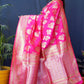 Jyoti Fashion Women's Pink Handloom Banarasi Silk Zari Woven Saree with Blouse | Swadesiicart