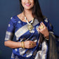 Jyoti Fashion Women's Navy Blue Handloom Banarasi Silk Zari Woven Saree with Blouse | Swadesiicart