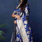 Jyoti Fashion Women's Navy Blue Handloom Banarasi Silk Zari Woven Saree with Blouse | Swadesiicart